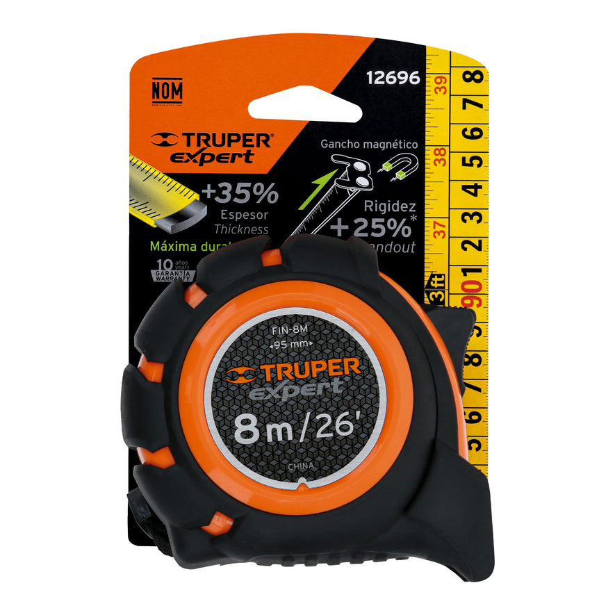 Flexómetro industrial contra impactos 8 m cinta 25 mm Caja con 3, 12696