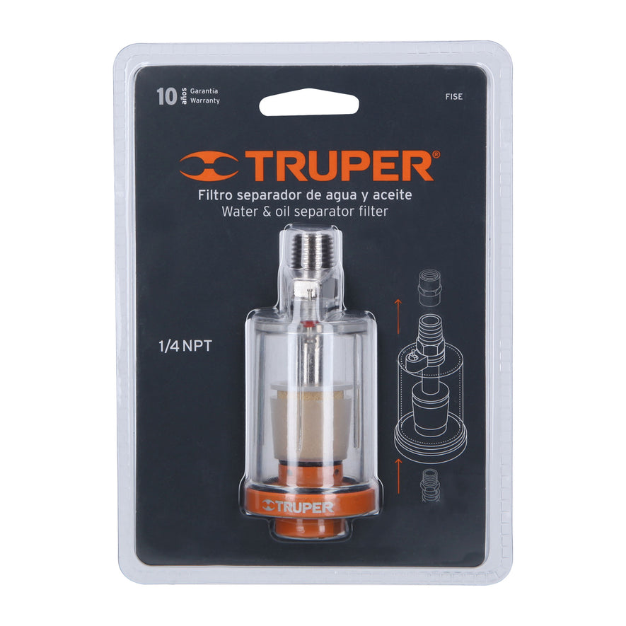 Filtro separador de agua y aceite, cuerda 1/4 NPT, Truper Caja con 6, 19027