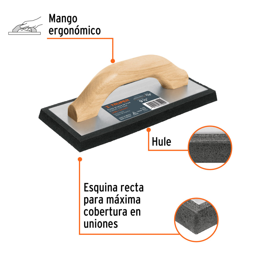 Flota de hule 9-1/2', espesor 5/8', acabado liso, TRUPER Caja con 6, 15427