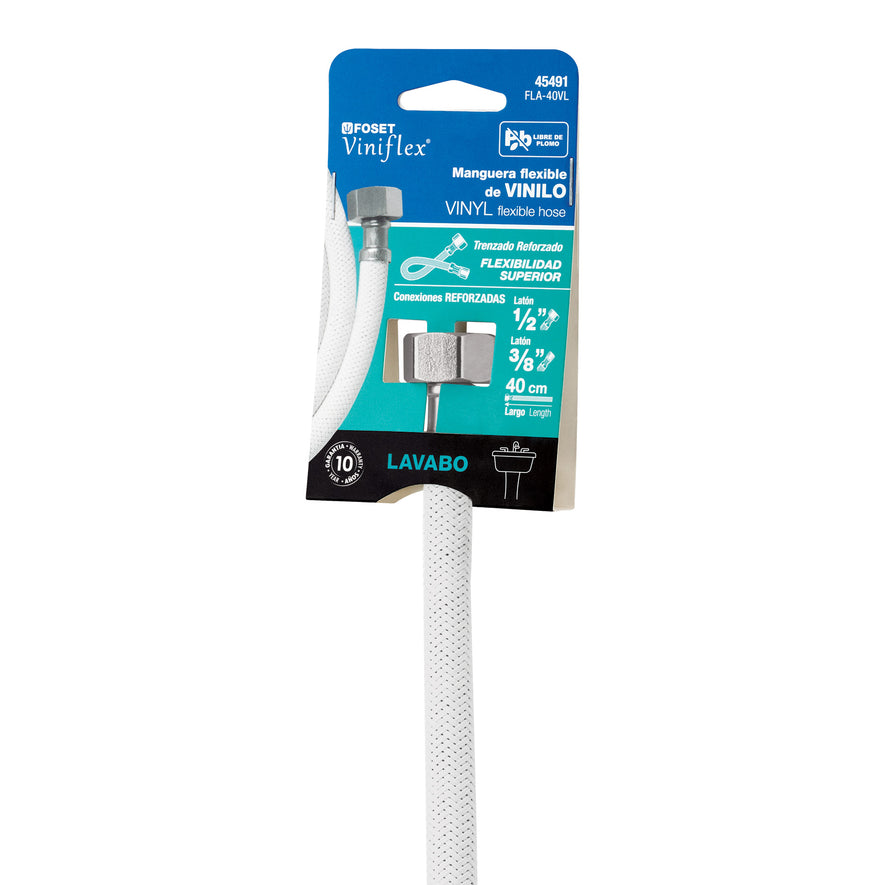 Manguera lavabo/fregadero, vinilo blanco, 1/2' x 3/8',40 cm Caja con 6, 45491