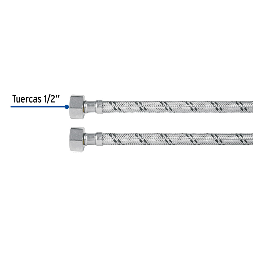 Manguera lavabo/fregadero, acero inox, 1/2' x 1/2', 40 cm Caja con 6, 49179