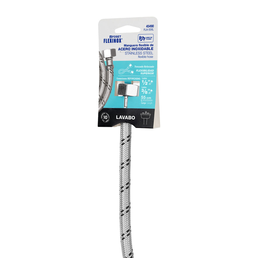 Manguera lavabo/fregadero, acero inox, 1/2' x 3/8', 55 cm Caja con 6, 45490
