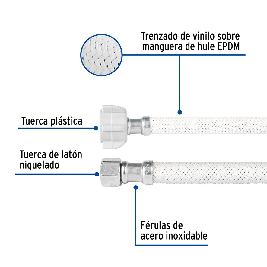 Manguera lavabo/fregadero,vinilo,1/2'x3/8',40cm, plást/lat Caja con 6, 45492