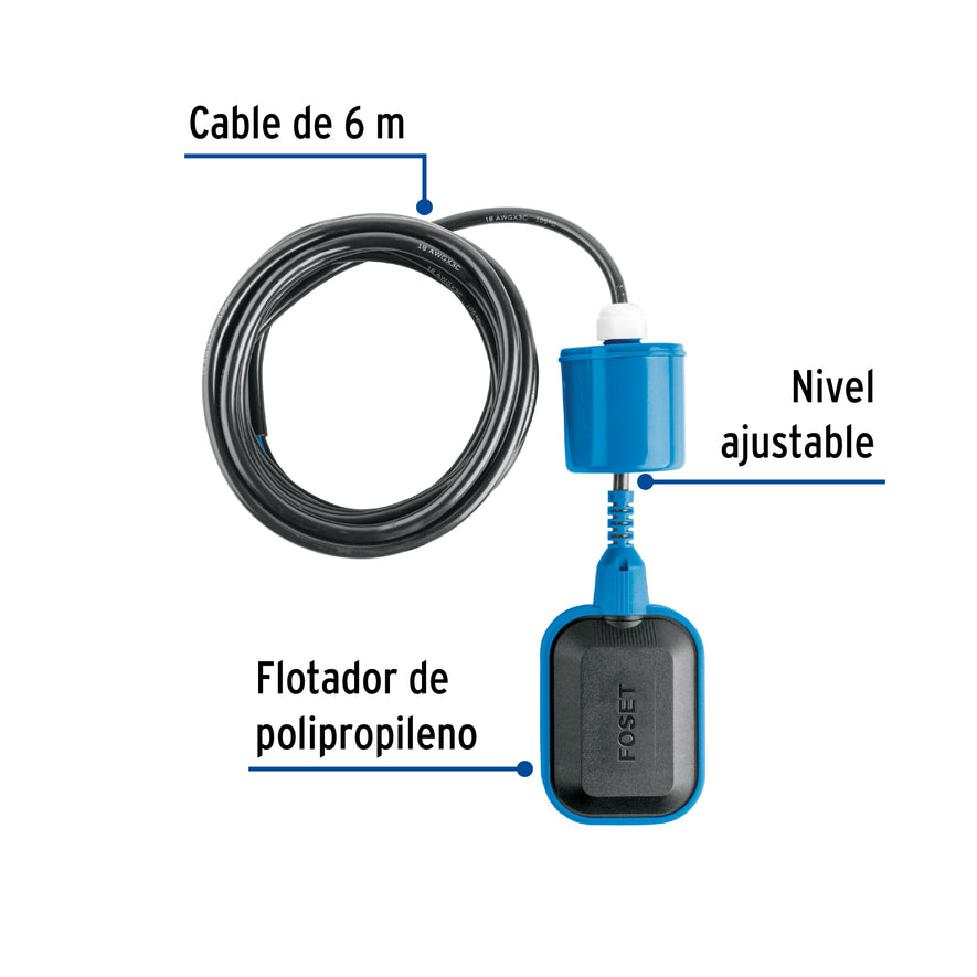 Flotador eléctrico con cable de 6 m, Foset Caja con 2, 49760