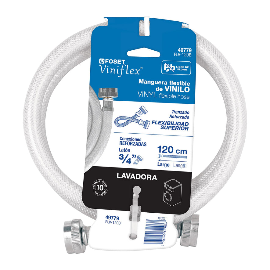 Manguera para lavadora, vinilo, 3/4' x 3/4', 1.2 m, Foset Caja con 6, 49779