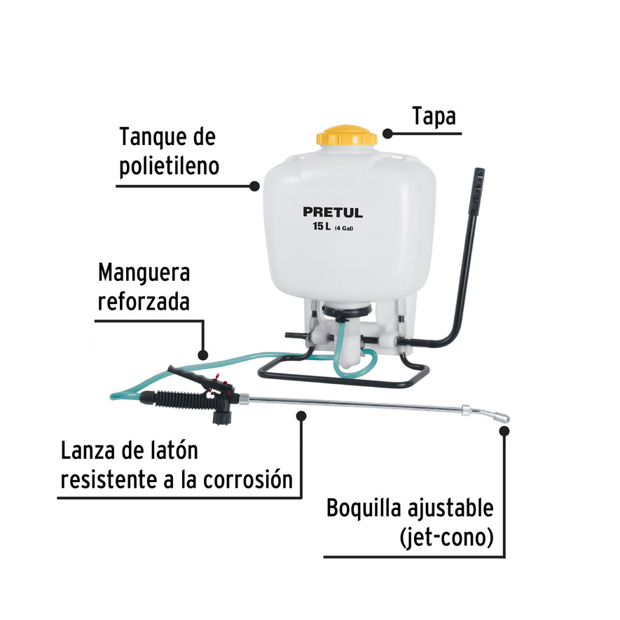 Fumigador de 15 L manual de mochila, Pretul, 24583