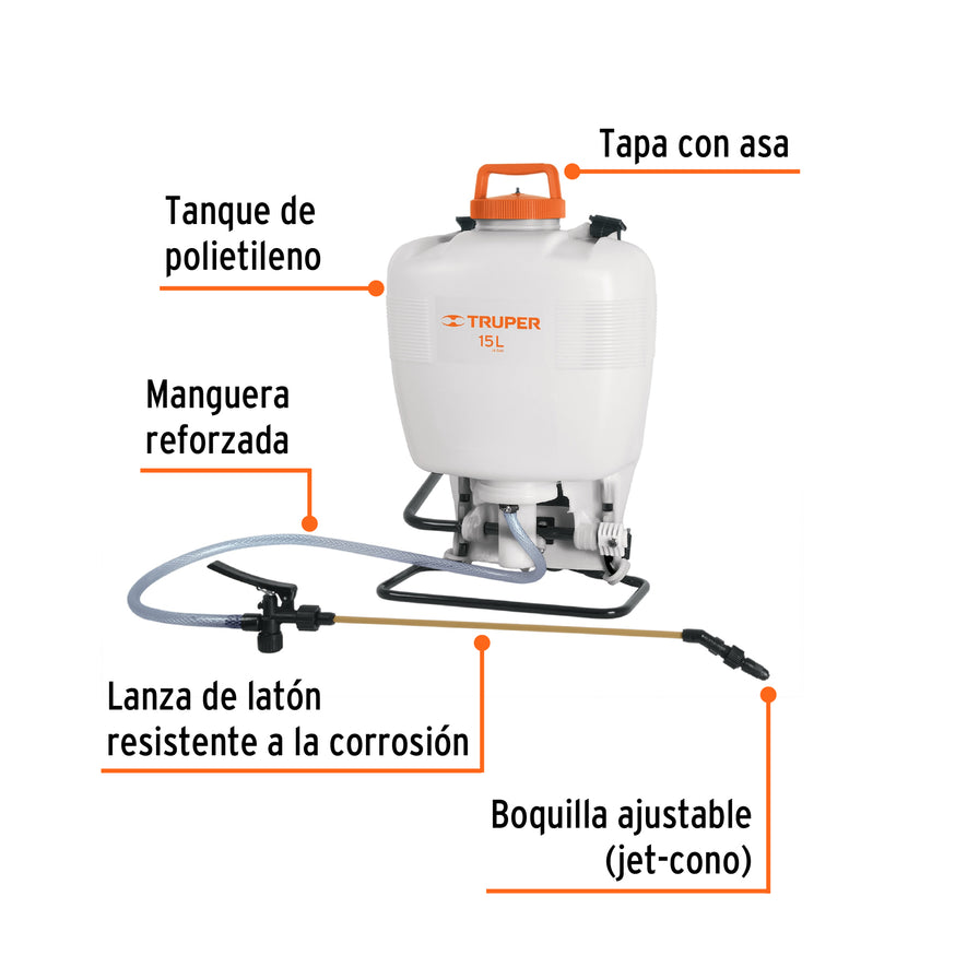Fumigador de 15 L manual de mochila, Truper, 10887