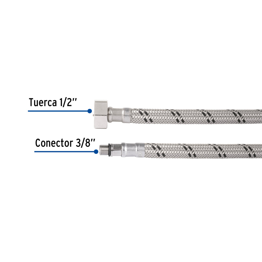 Manguera para monomando, acero inox, 1/2' x 3/8' UNF, 55cm Caja con 6, 49202