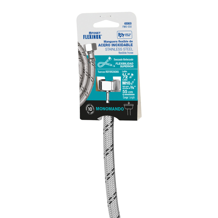 Manguera para monomando, acero inox, 1/2'x M10, 55 cm Caja con 6, 48969