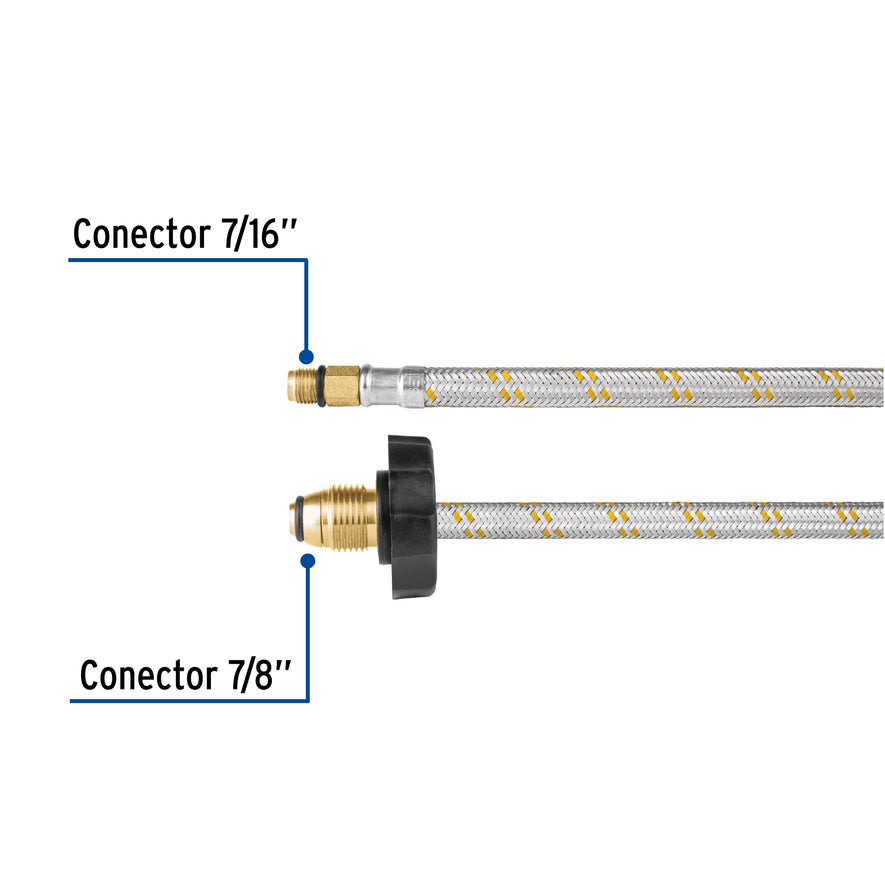 Manguera pigtail, acero inox, 7/16' x 7/8', 55 cm, Foset Caja con 6, 49136