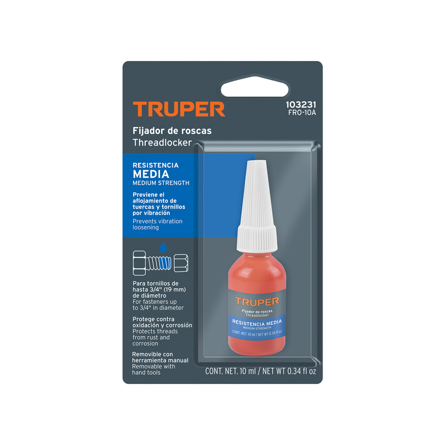 Fijador de roscas, removible, 10 ml, azul, Truper Caja con 6, 103231