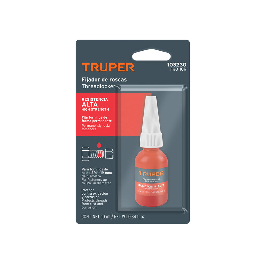 Fijador de roscas, permanente, 10 ml, rojo, Truper Caja con 6, 103230