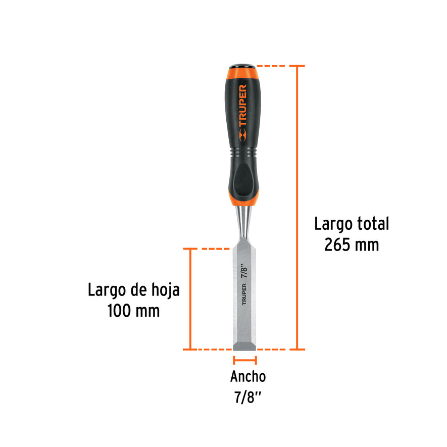 Formón 7/8' mango Comfort Grip, Truper Caja con 3, 14630