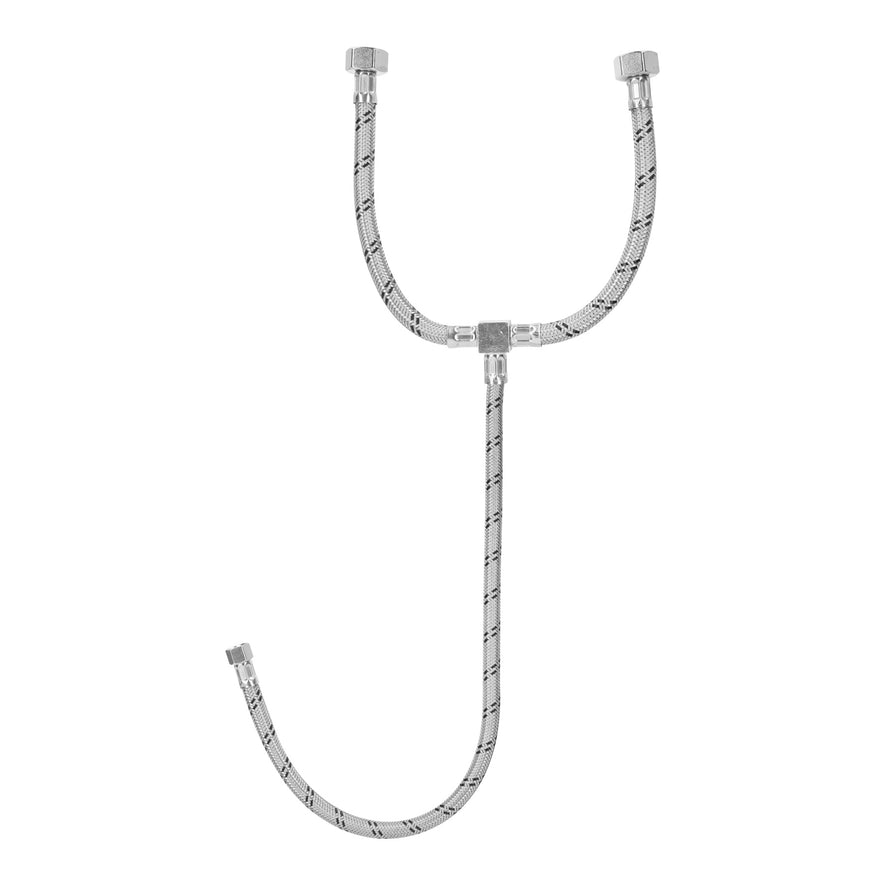 Manguera 'T' lavabo/fregadero,acero inox,3/8'x1/2'x1/2',55cm Caja con 6, 45506