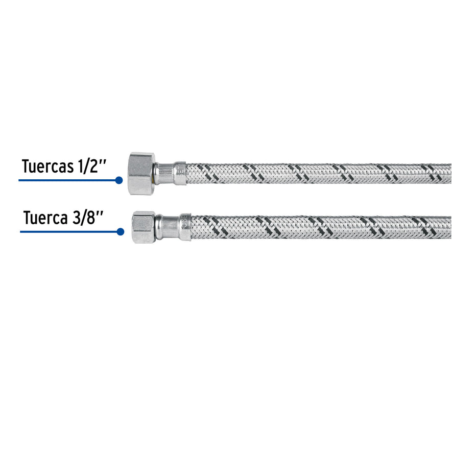 Manguera 'T' lavabo/fregadero,acero inox,3/8'x1/2'x1/2',55cm Caja con 6, 45506