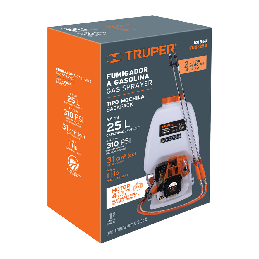 Fumigador de 25 L con motor a gasolina de 4 tiempos, Truper, 101569