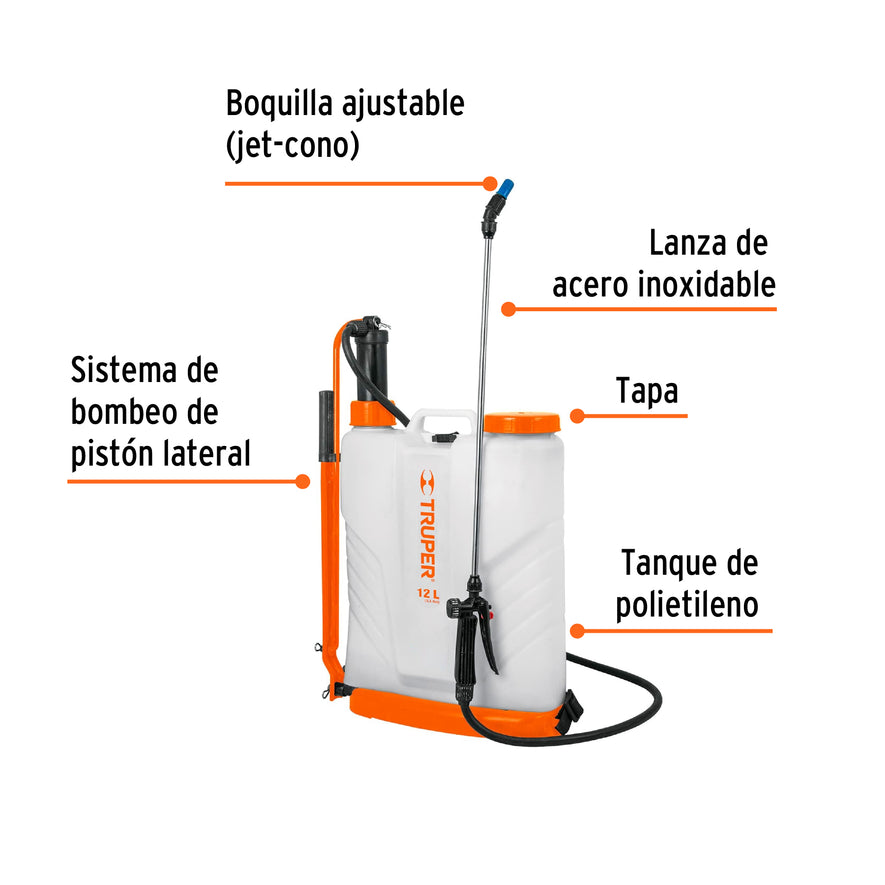 Fumigador de 12 L manual de mochila, Truper, 14695