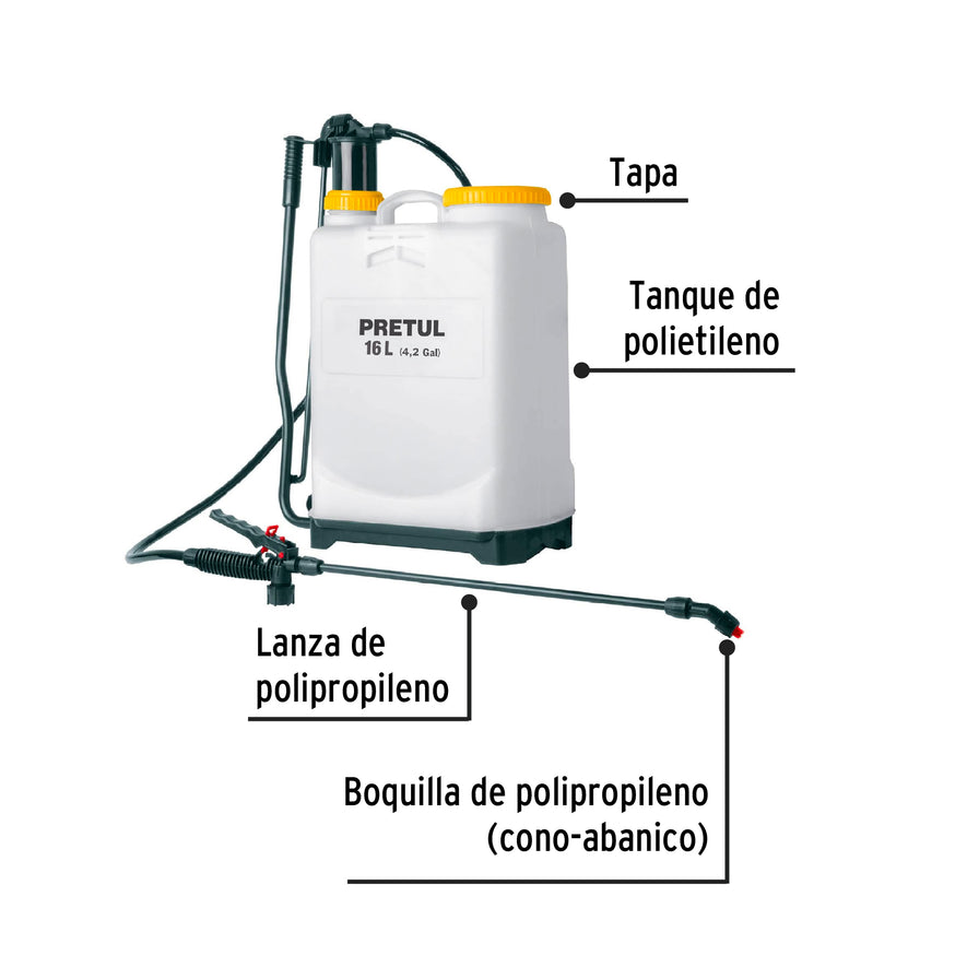 Fumigador de 16 L manual de mochila, Pretul, 24584