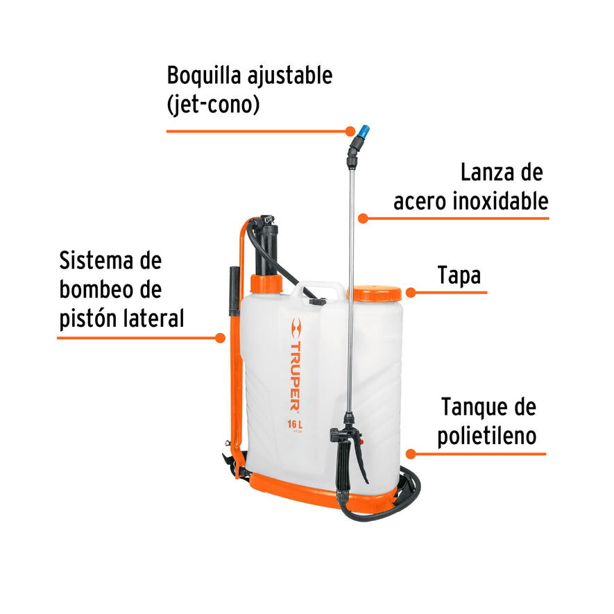 Fumigador de 16 L manual de mochila, Truper, 14192