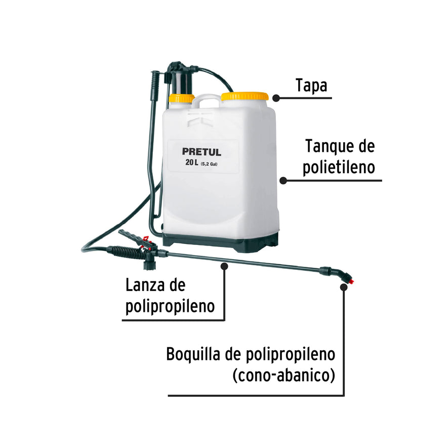 Fumigador de 20 L manual de mochila, Pretul, 24588