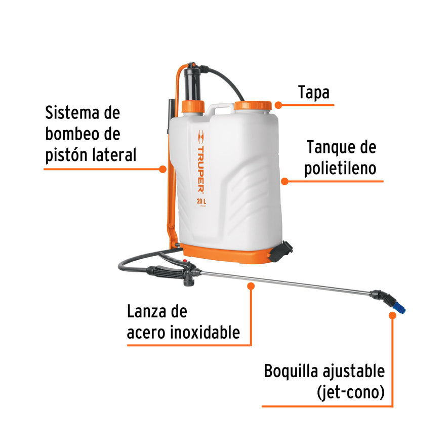 Fumigador de 20 L manual de mochila, Truper, 14193