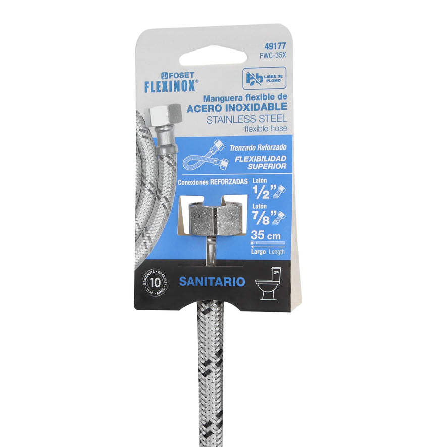 Manguera p/WC, acero inox, 1/2'x7/8', 35 cm Caja con 6, 49177