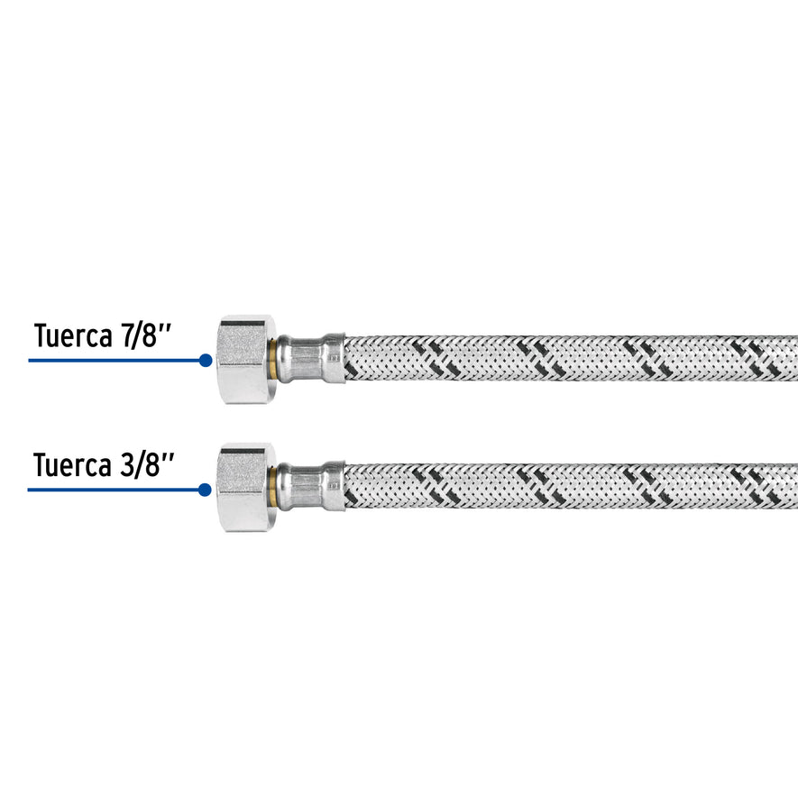Manguera p/WC, acero inox, 3/8'x7/8', 40cm, latón/latón Caja con 6, 45502