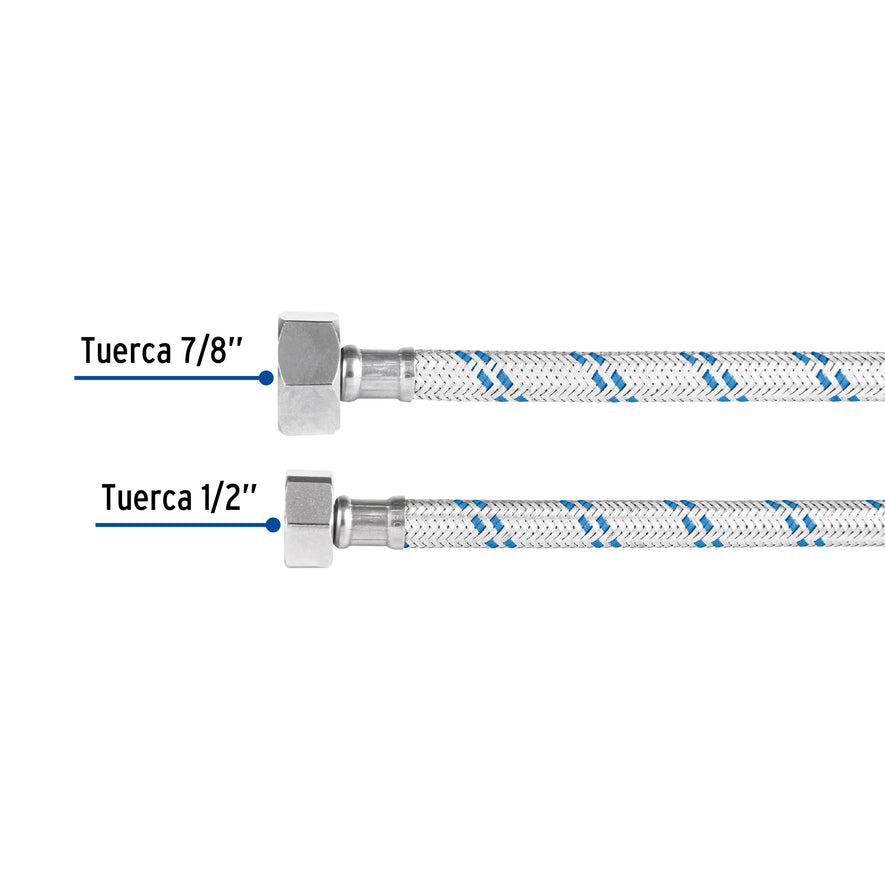 Manguera p/WC, aluminio, 1/2' x 7/8', 50 cm, Foset Caja con 6, 49126
