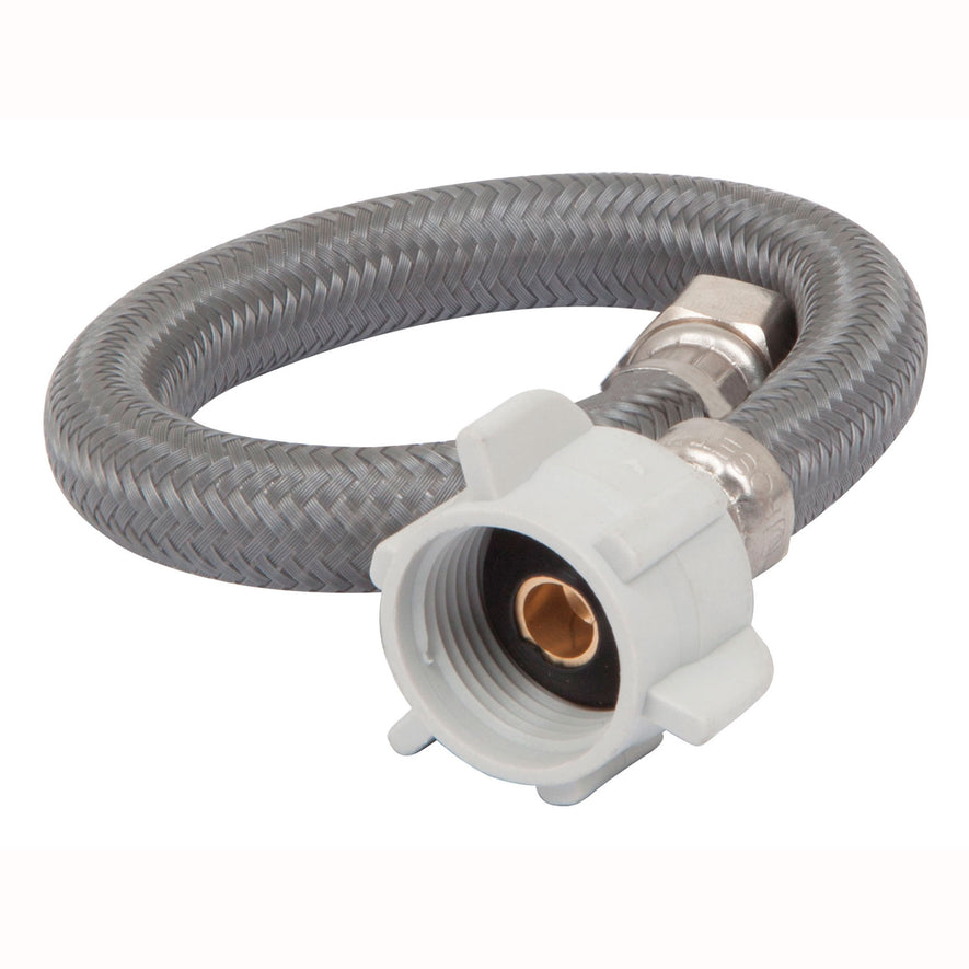 Manguera p/WC, vinilo gris, 3/8'x7/8' , 30cm, plástico/latón Caja con 6, 45503