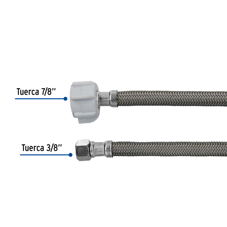 Manguera p/WC, vinilo gris, 3/8'x7/8' , 30cm, plástico/latón Caja con 6, 45503