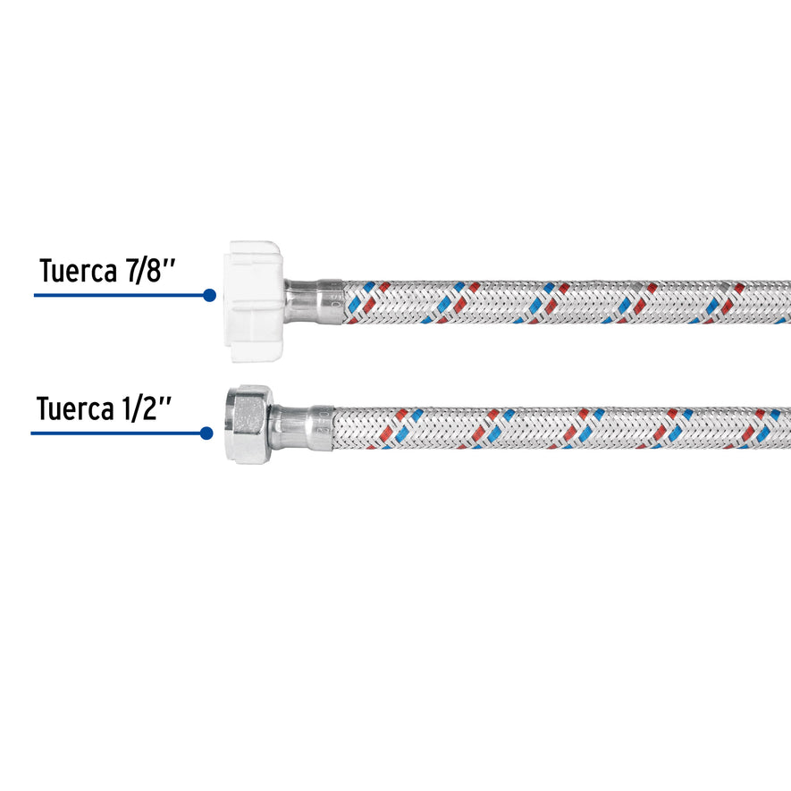 Manguera p/WC, aluminio, 1/2'x7/8', 35cm, plást/metal, Basic Caja con 12, 49592