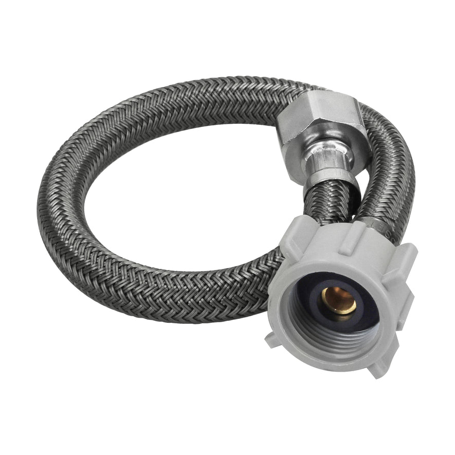 Manguera p/WC, vinilo gris, 1/2'x7/8', 35cm, plástico/latón Caja con 6, 49176