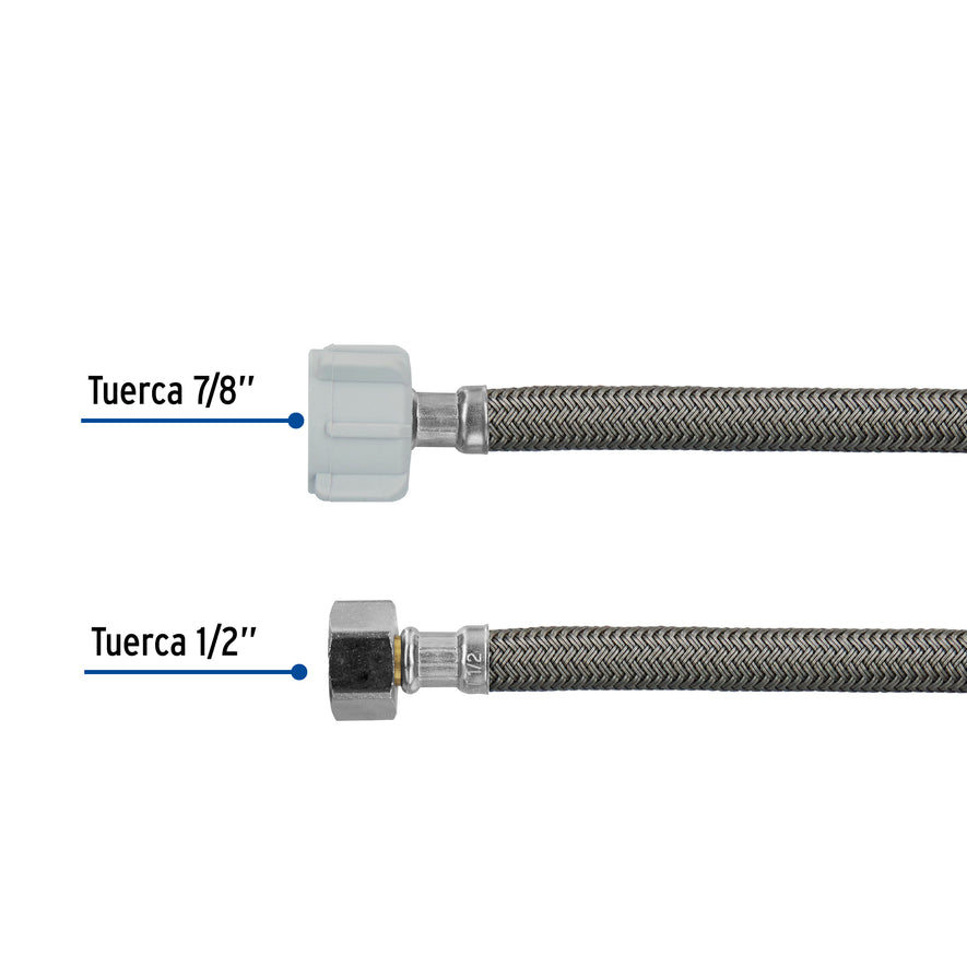 Manguera p/WC, vinilo gris, 1/2'x7/8', 35cm, plástico/latón Caja con 6, 49176