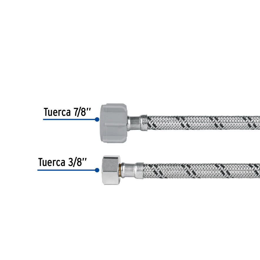 Manguera p/WC, acero inox, 3/8'x7/8', 35cm, plástico/latón Caja con 6, 45499