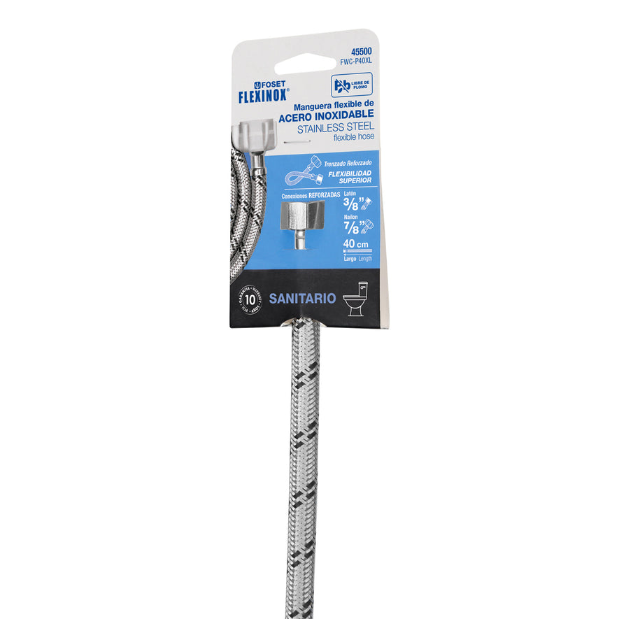 Manguera p/WC, acero inox, 3/8'x7/8', 40cm, plástico/latón Caja con 6, 45500