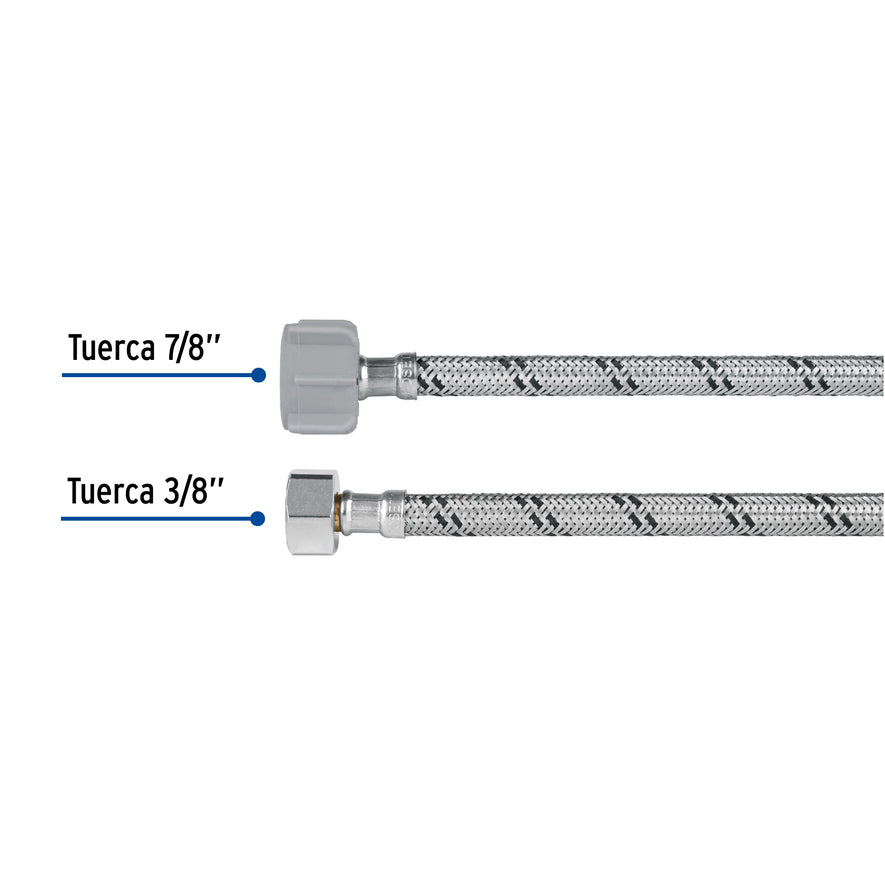 Manguera p/WC, acero inox, 3/8'x7/8', 40cm, plástico/latón Caja con 6, 45500