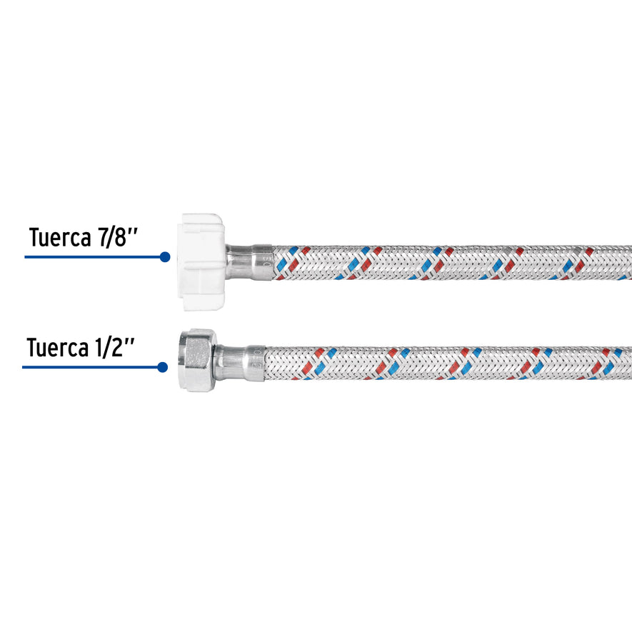 Manguera p/WC, aluminio, 1/2'x7/8', 50cm, plást/metal, Basic Caja con 12, 49593