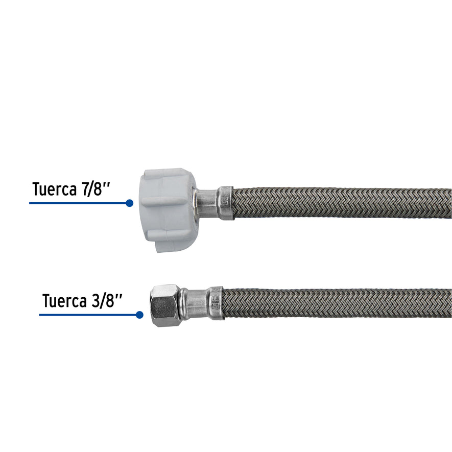 Manguera p/WC, vinilo gris, 3/8'x7/8' , 50cm, plástico/latón Caja con 6, 45505