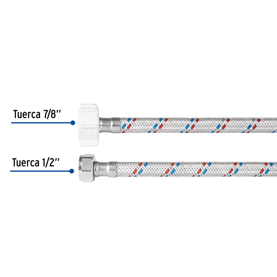 Manguera p/WC, aluminio, 1/2'x7/8', 60cm, plást/metal, Basic Caja con 12, 49594