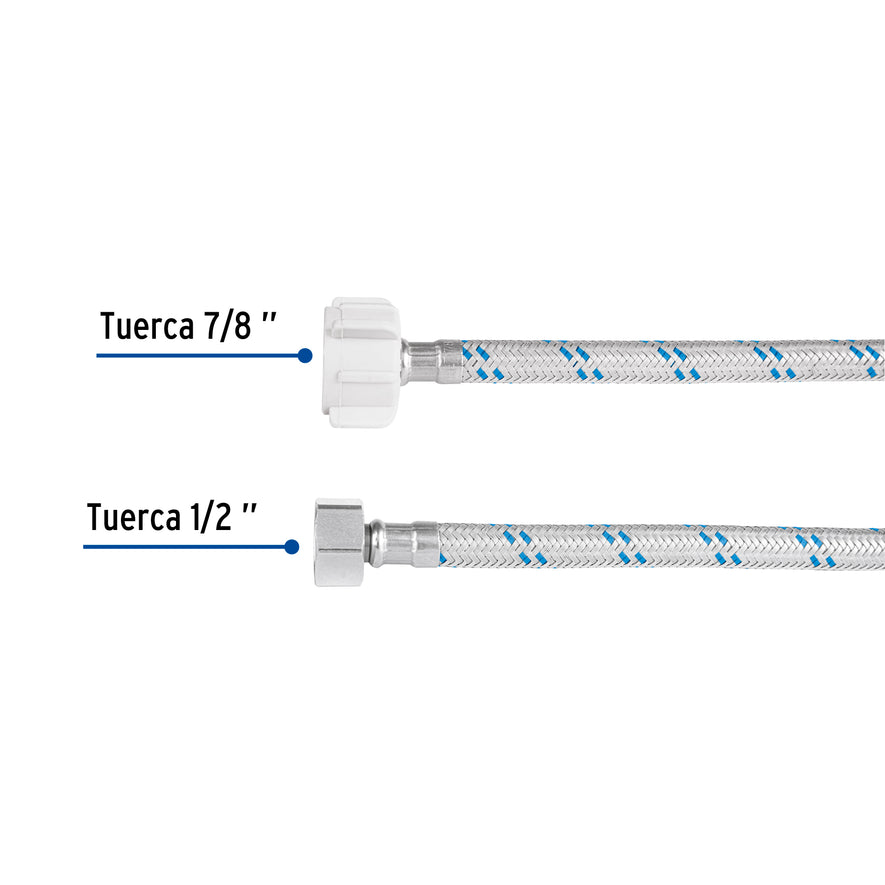 Manguera p/WC, aluminio, 1/2' x 7/8', 60 cm, plástico/latón Caja con 6, 46590