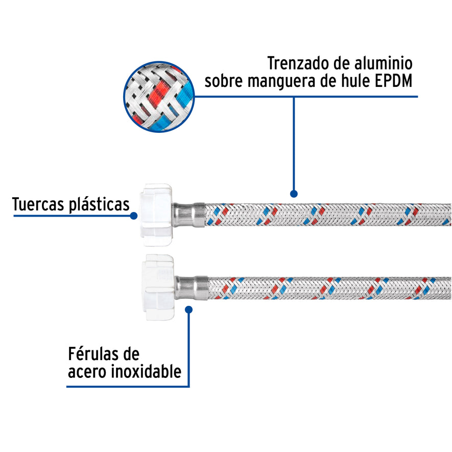 Manguera p/WC, aluminio, 1/2'x7/8', 35cm, plást/plást, Basic Caja con 12, 49768