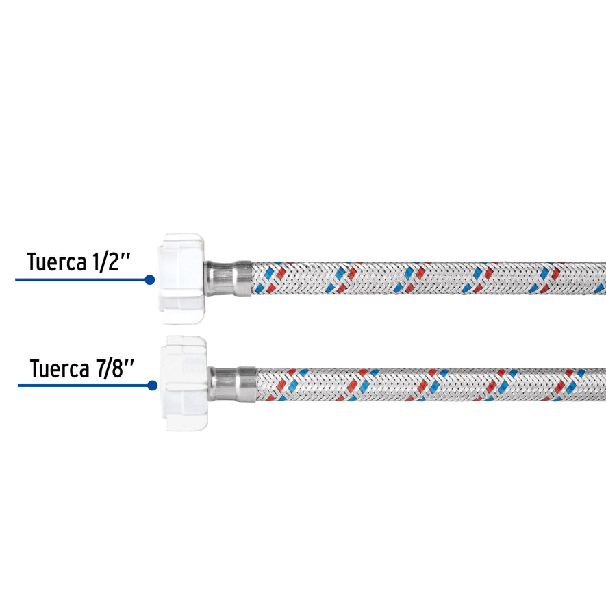 Manguera p/WC, aluminio, 1/2'x7/8', 35cm, plást/plást, Basic Caja con 12, 49768