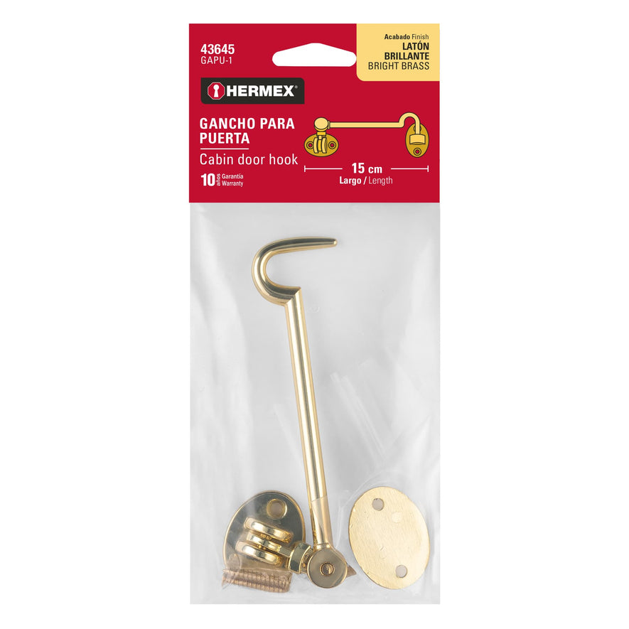 Gancho latonado para puerta, Hermex Caja con 6, 43645