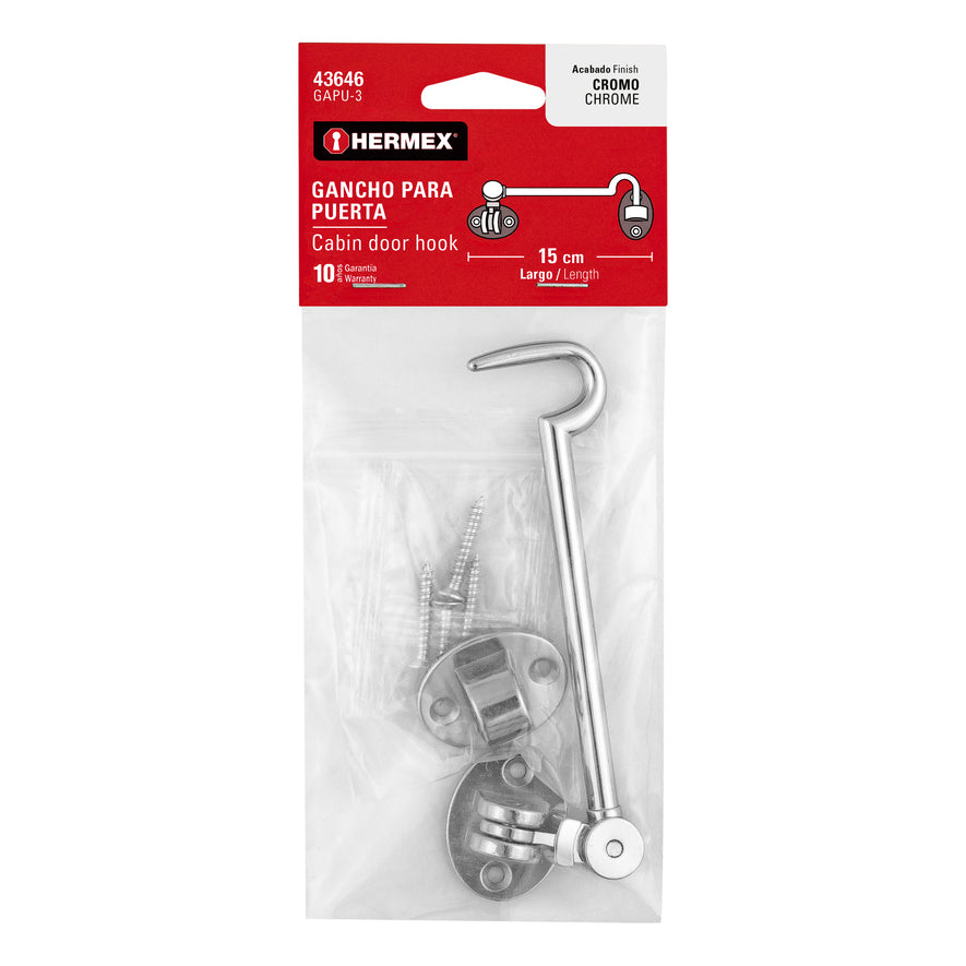 Gancho cromado para puerta, Hermex Caja con 6, 43646