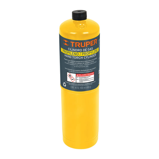 Cilindro de gas propileno de 400g, amarillo, TRUPER Caja con 4, 11914
