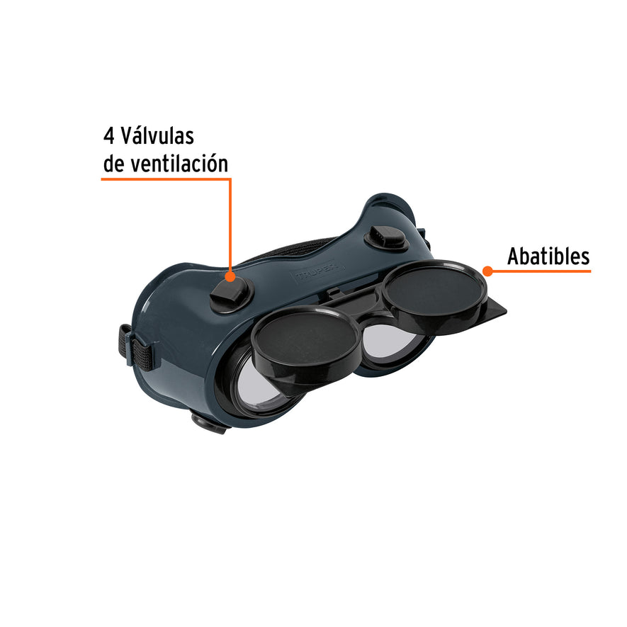 Gafas p/soldar c/4 válvulas de ventilación, sombra 6, TRUPER Caja con 6, 14282