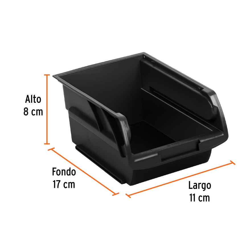 Gaveta apilable #2 de plástico, 17 x 11 x 8 cm, TRUPER Caja con 6, 10889