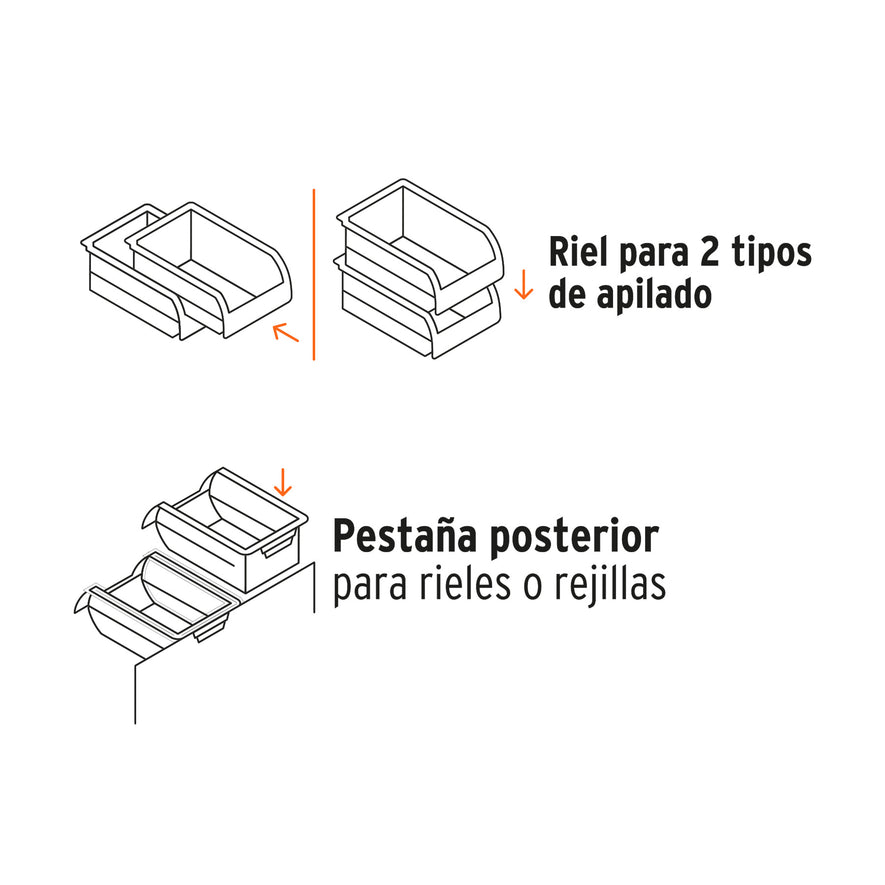Gaveta apilable #4 de plástico, 34 x 21 x 15 cm, TRUPER Caja con 6, 10891