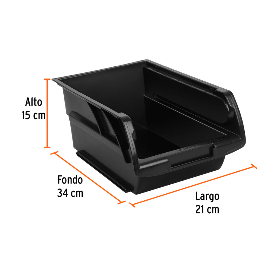 Gaveta apilable #4 de plástico, 34 x 21 x 15 cm, TRUPER Caja con 6, 10891