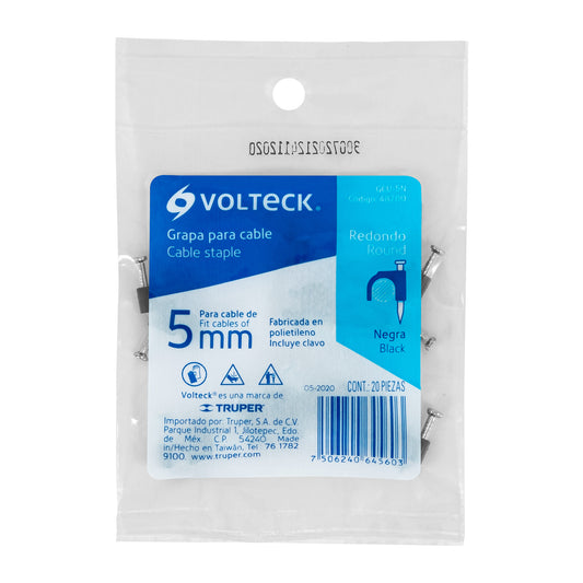 Bolsa con 20 grapas negras de 5 mm para cable redondo Caja con 10, 48280